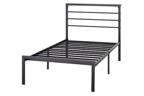 SHA CERLIN Twin Size Bed Frame with Headboard Shelf and Strong Metal Foundation, No Box Spring Needed, Black