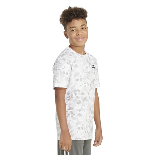 adidas Boys' Short Sleeve Cotton Camo Print T-Shirt, White and Light Grey SM