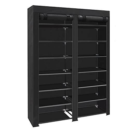 ERONE Shoe Rack Storage Organize, 28 Pairs Portable Double Row with Nonwoven Fabric Cover Shoe Shelf Cabinet for Closet