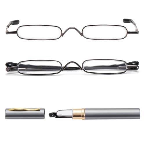 Mini Slim Pen Reading Glasses with Portable Clip Case Small Pocket Readers Men Women (3 pairs,1.00)