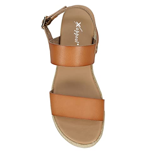 XAPPEAL Amelia - Women's Open Toe Ankle Buckle Strap Casual Platform Espadrille Sandals Brown, Size 10.0 Medium Width