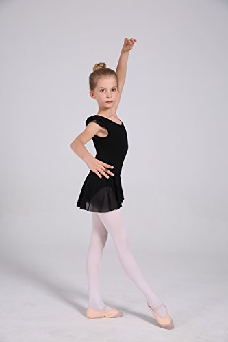 DANSHOW Ballet Leotards for Girls Long Sleeve Toddler Dance Skirt Dress,Crisscross Back,Double Hem Skirt(2142-L-09)