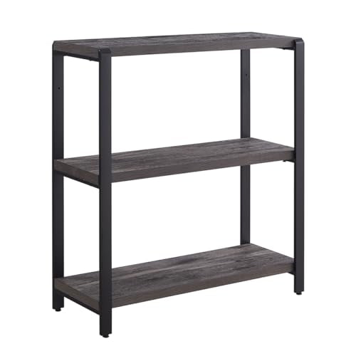 EXCEFUR Bookshelf and Bookcase, 3 Tier Vintage Shelf for Office, Rustic Wood and Metal Book Shelves, Grey