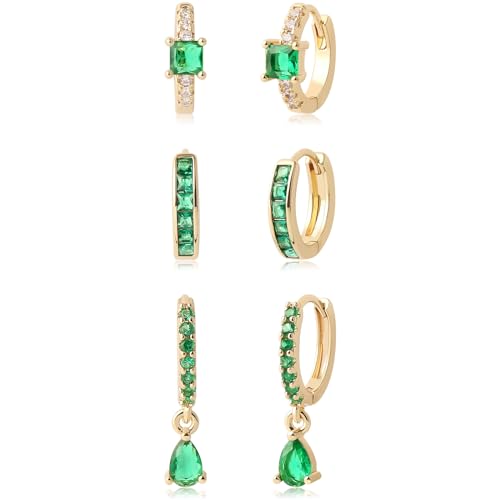 Gold Hoop Earrings Set 14k Real Gold Plated Huggie Earrings Hypoallergenic Chunky Twisted Thick Jewelry for Multiple Piercing Christmas Gift for Women (Gold Hoop 041)