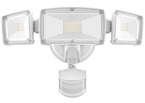 HGGH LED Motion Sensor Outdoor Lights Security Lights,38W 4200LM Flood Lights Outdoor Motion Sensor Lights,6000K,IP65 Waterproof,3 Head Motion Detection Outdoor Lights for Yard Garage Porch