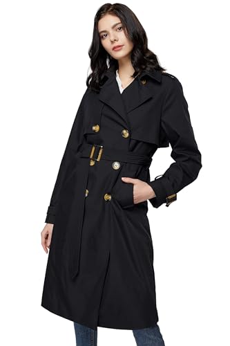 Orolay Women's 3/4 Length Double Breasted Trench Coat Lapel Jacket with Belt Black XS