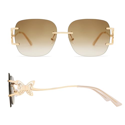 Appassal Oversized Rimless Sunglasses for Women Men Square Butterfly Y2k Sun Glasses AP3678,Gradient Brown