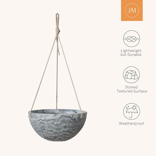 LA JOLIE MUSE Hanging Planter Flower Plant Pots - 9.84 Inch Indoor Outdoor Balcony Patio Hanging Basket Set of 2, Marble Pattern
