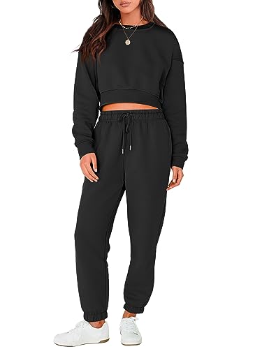 ANRABESS Women's Two Piece Outfits Long Sleeve Crop Sweatshirt and Jogger Pants Lounge Sweatsuit Sets Tracksuit with Pockets Medium