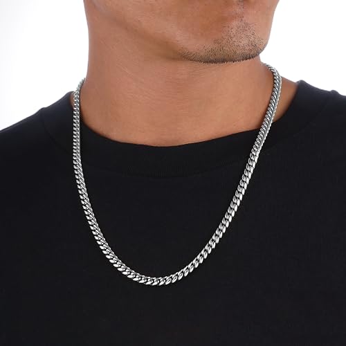 Jewlpire Silver Chain Necklace for Men, 5mm Cuban Link Chain for Men Women Stainless Steel Chain Cool & Comfortable Men's Chain Necklaces 16 Inch