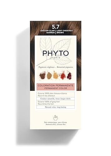 PHYTO Phytocolor Permanent Hair Color, 5.7 Light Chestnut Brown, with Botanical Pigments, 100% Grey Hair Coverage, Ammonia-free, PPD-free, Resorcin-free, 0.42 oz.