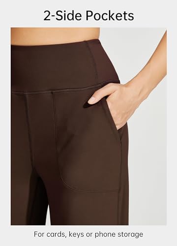 Willit Women's Wide Leg Yoga Pants with Pockets Stretch Loose High Waist Comfy Soft Casual Lounge Sweatpants 30” Dark Khaki L