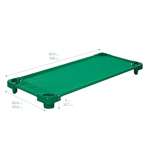 ECR4Kids Stackable Kiddie Cot, Ready-to-Assemble, Standard Size, Classroom Furniture, Green, 6-Pack