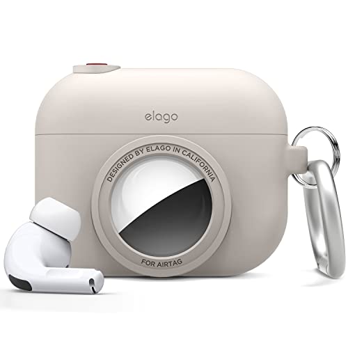 elago AirTag Compatible with AirPods Pro Instant Case, Classic Design Camera Case, Keychain Included [Tracking Device Not Included] (Stone)