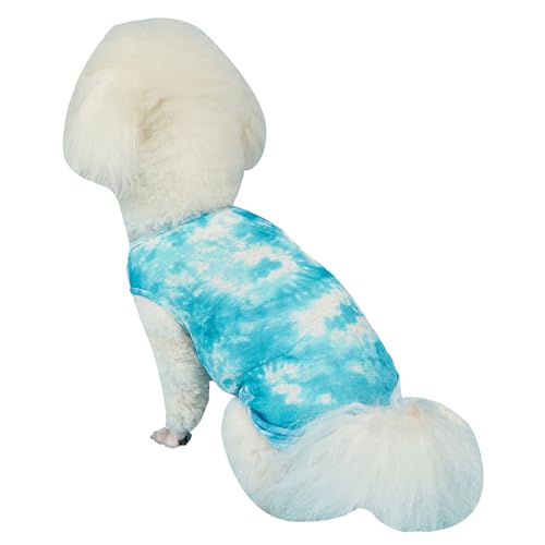 Dog Blue Tie-dye Sleeveless T-shirt Spring and Summer thin Cotton Puppy Dog Clothes Cute Tie-dye Printed Vest（Small Blue）