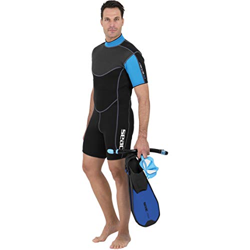 SEAC Sense Shorty, Men's Wetsuit for Snorkeling and Underwater, 2.5 mm Super Elastic Neoprene, Black/Blue, Small