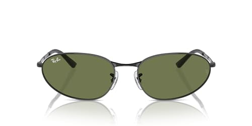 Ray-Ban RB3734 Oval Sunglasses, Black/Dark Green, 56 mm