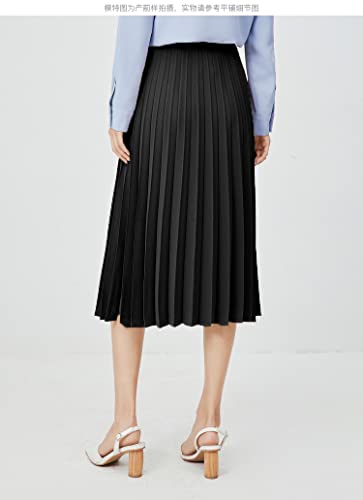 GOLDSTITCH Women's High Waist Pleated Skirt A line Swing Midi Skirt Black