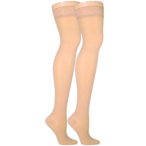 Truform Sheer Compression Stockings, 20-30 mmHg, Women's Thigh High Length, 30 Denier, Beige, Small