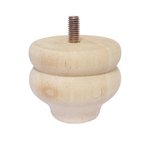 Btibpse 2 Inch Wooden Furniture Legs, Solid Wood Unpainted Replacement Furniture Legs, Cabinet Legs/Desk/Sofa/Bookcase Bun Feet, DIY Wooden Round Legs with Mounting Plate & Screws Set of 4
