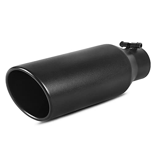 AUTOSAVER88 2.5 Inch Inlet Exhaust Tip, 2.5" Inlet 4" Outlet 9" Overall Length Black Powder Coated Finish Tailpipe Universal Stainless Exhaust Tips for 2.5" O.D. Tailpipe, Rolled Edge, Bolt On