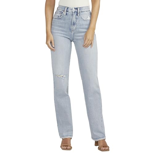 Silver Jeans Co. Women's Highly Desirable High Rise Slim Straight Leg Jeans, Med Wash RCS340, 29W x 30L