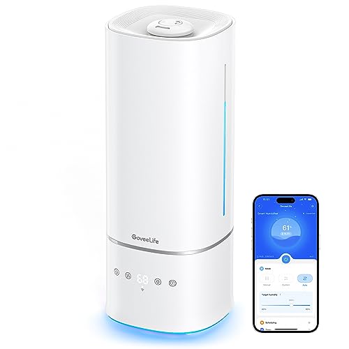 GoveeLife Humidifiers for Bedroom, 6L Top Fill Cool Mist Humidifier for Large Room, Auto Mode, Adjustable Mist, Quiet Sleep Mode, WiFi Essential Oil Diffuser Air Humidifier with RGB for Baby, Plants