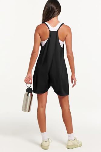 HAILTH Women's Overall Shorts Rompers for Women Casual Summer Short Jumpsuits Sleeveless Loose Spaghetti Strap Baggy Overalls Jumpers High Elasticity and Loose Fitting