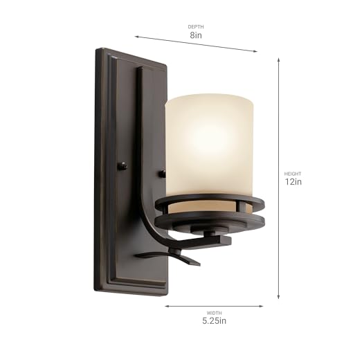 Kichler Hendrik 12" 1 Light Wall Sconce with Light Umber Etched Glass Olde Bronze®, 5.25"