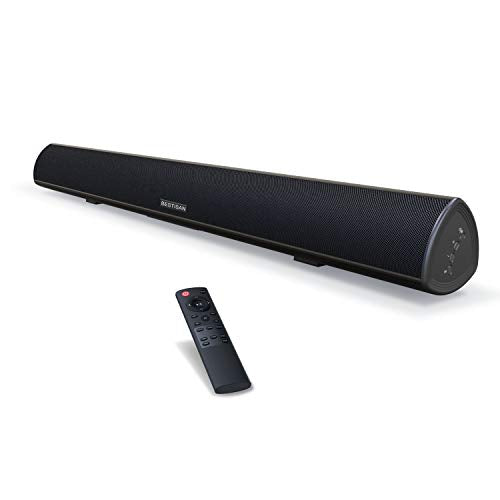 Sound bar, BESTISAN Soundbar Wired and Wireless Bluetooth 5.0 HDMI-ARC Speaker for TV (28 Inches, HDMI-ARC Connection, Optical Cable Included, DSP, Bass Adjustable, Wall Mountable)