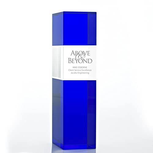 Baudville Blue Crystal Trophy Block Tower - Employee Award Gift