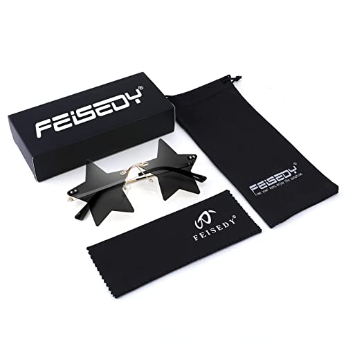 FEISEDY Rimless Star Shape Sunglasses Women Men Personality Pentagram Party Glasses Trendy Color Eyewear B2833