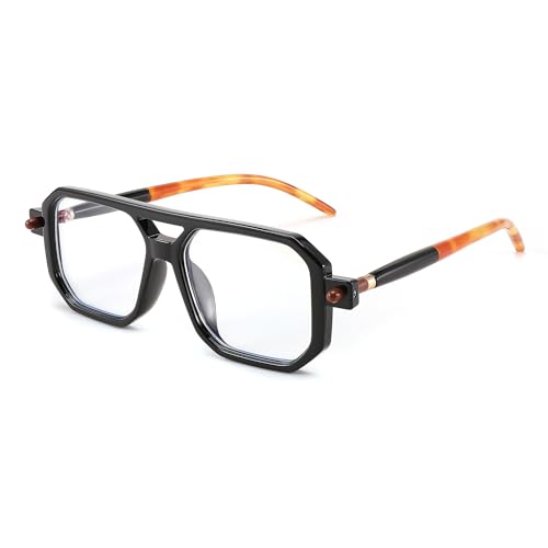 FEISEDY Reading Glasses Vintage Square Blue Light Blocking Glasses Women Men 70s Flat Aviator Glasses B0090 Black 1.0x