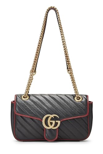 Gucci, Pre-Loved Black Leather Torchon Marmont Shoulder Bag Small, Black