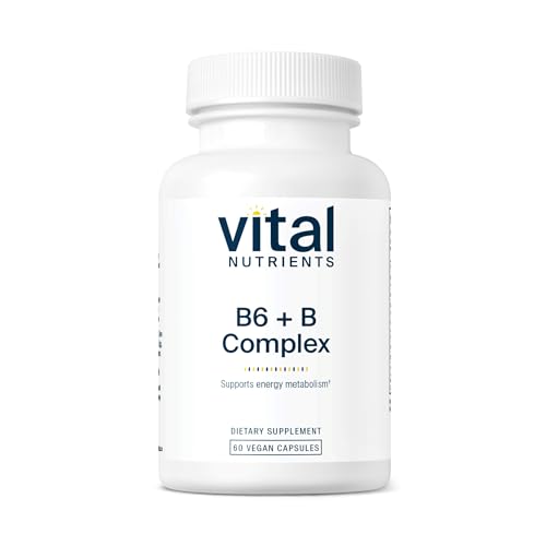 Vital Nutrients Vitamin B6 + B Complex | Vegan Methylated B Vitamins for Energy, Metabolism, Heart Health* | High-Potency Vitamin B6 for Menstrual Discomfort * | Gluten, Dairy, Soy Free | 60 Capsules