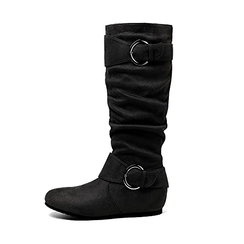 DREAM PAIRS Women's Knee High Low Hidden Wedge Boots Suede Faux Fur Lining Side Zipper Knee High Boots,Size 10,TAUPE/SUEDE,URA