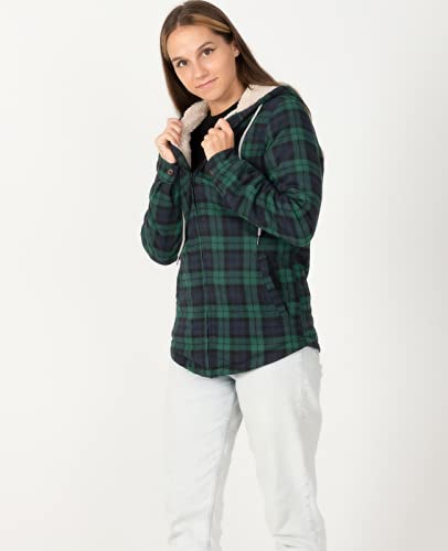 Womens Hooded Flannel Shacket Jacket Zip Up Oversized Plaid Flannel Shirt Women Flannel Hoodie Fall Flannels Red Blue S