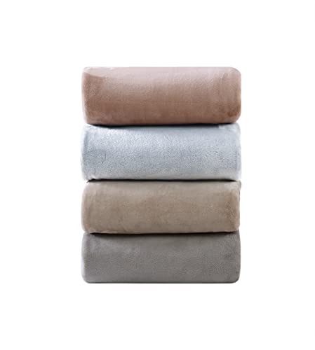 Poppy & Fritz Ultra Soft Plush Fleece Reversible Bedding, Lightweight Home Decor for All Seasons Blanket, Twin, Solid Beige