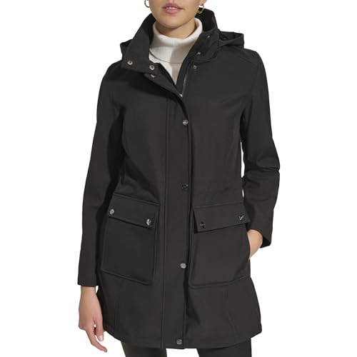 DKNY Women's Softshell Coat, Sofshell Hooded Black