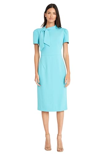 Maggy London Women's Midi Short Sleeve Sheath with Neck Tie Career Office Work Wear, Capri