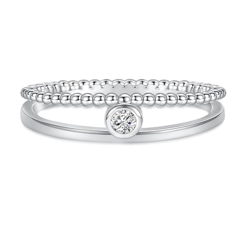 MANBU Sterling Silver Birthstone Ring for Women - Colorful Stackable Promise Ring Birthday Anniversary Christmas Jewelry Gifts for Her Mom Wife (October, 7)