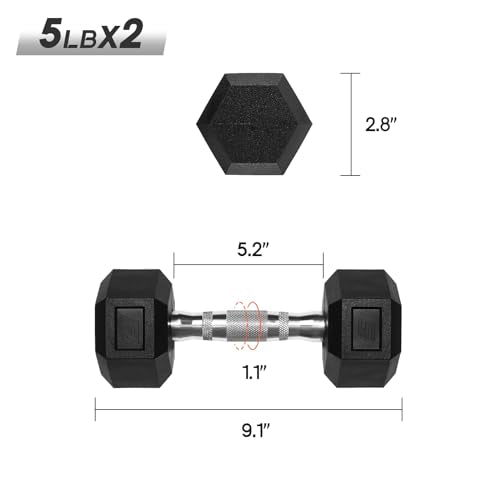 Ritfit 5-650 LBS PVC Encased Hex Dumbbell Sets with Optional Rack for Home Gym, Hand weight with Chrome Handle for Strength Training,Workouts,60LB