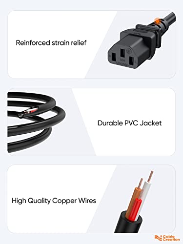 CableCreation [2-Pack] 1 Feet 18 AWG Universal Power Cord for NEMA 5-15P to IEC320C13 Cable, 0.3M / Black