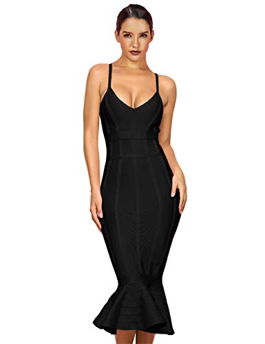 Maketina Womens Spaghetti Strap V Neck Bandage Dresses Bodycon Cocktail Mermaid Dress Light Purple S