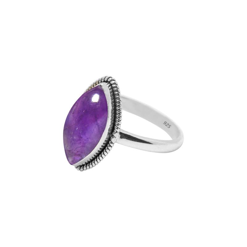 Amethyst Stone Ring 925 Sterling Silver Statement Ring For Women and Girls Handmade Rings Natural Marquise Gemstone Ring Promise Ring For Christmas Size US 9 Gift For Her