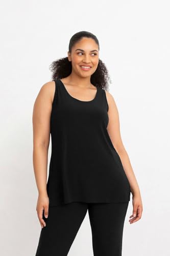 Sympli Women's Go To Tank Top, Sleeveless, Rounded Neckline, Black,2