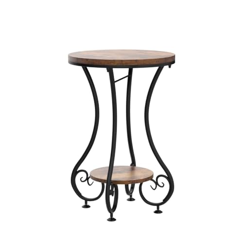 X-cosrack Round End Table, Industrial Retro Round Side Table for Small Spaces, Coffee Table for Living Room Balcony Bedroom Office,Stable Wood and Metal Frame,17.72" L x 17.72" W x 24.22" H