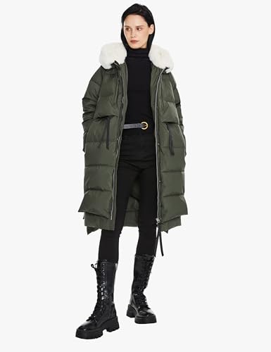 Orolay Women's Long Down Jacket Winter Puffer Jacket Warm Faux-Fur Collar Coat Armygreen Small