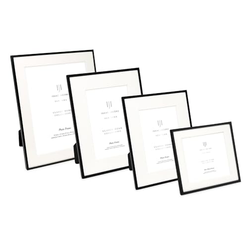 Isaac Jacobs 6x6 (Matted 4x4) Black Metal Picture Frame, Classic Metal Photo Frame Made For Tabletop & Hanging Display, Home and Office Decor, Photo Gallery and Wall Art (6x6 (Matted 4x4), Black)