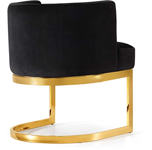 Meridian Furniture Gianna Collection Modern | Contemporary Velvet Upholstered Dining Chair with Polished Gold Metal Frame, 24" W x 22" D x 29.5" H, Black